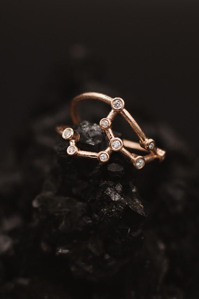 Zodiac Sign Ring, Lion in 585 Rosegold